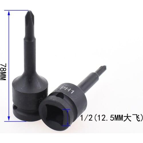1PCS 78mm Length 1/2" Drive Phillips Bit Socket CR-MO Air Impact Wrench Adaptor Cross Bits PH1 PH2 PH3 PH4 for Screwdriver Tools