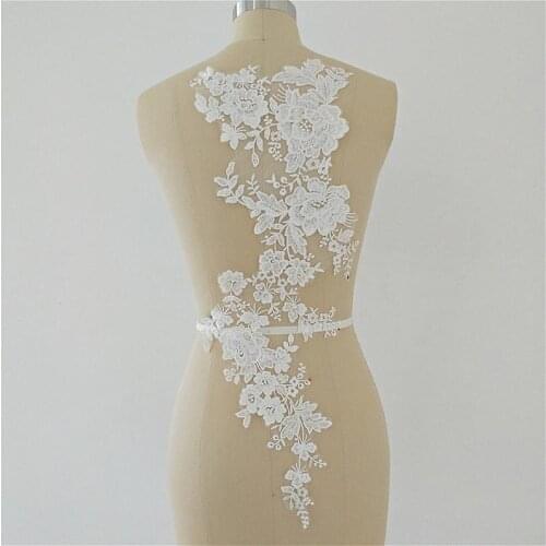 1 piece Off White Bridal Lace Applique With Florals