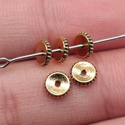 100PCS/lot 6*6mm Antique Gold Color Metal Charms Spacer Beads Charms For Bracelet Making Jewelry DIY Base Setting