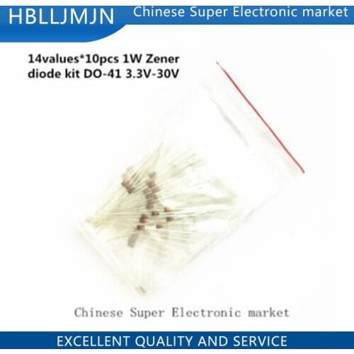 14values*10pcs=140pcs 1W Zener diode kit DO-41 3.3V-30V component diy kit