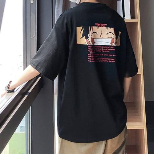 2021 Cool T shirt casual one piece t-shirt boys anime summer top tees Half Sleeve Luffy Tshirt Streetwear Funny Male Casual Tees
