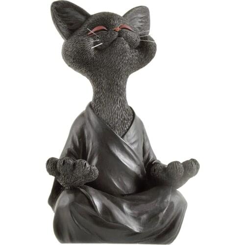 2021 Whimsical Black Buddha Cat Figurine Meditation Yoga Collectible Happy Cat Decor Art Sculptures Garden Statues Home Decor