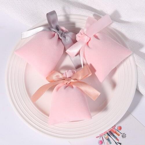 50pcs Jewelry Bag Packaging Pouches Silk Ribbon Velvet Woman Makeup Organizer Ring Earrings Storage Custom Personalized Logo