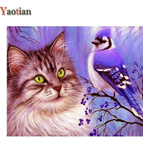 5D Diamond Painting Cute cat Full Drill Sqaure Rhinestone Diy Diamond Embroidery Bird Animal Cross Stitch Kit Home Decoration