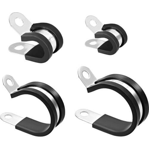 8Pcs Cable Clamp 6mm-63mm OD 304 Stainless Steel Rubber Cushioned Insulated Clamp R Shape Metal Clamp Easy to Install