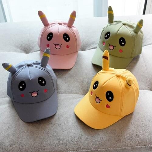 Pokemon Baseball Cap Anime Figure Pikachu Cosplay Hat Kid baby Girls Boys Childrens Kawaii Ears Cap Toy Gift 2-8Y