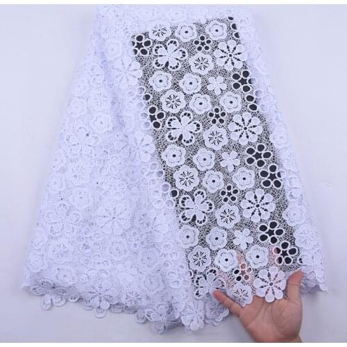 Pure White Fashion Flowers African Cord Guipure Lace Fabric 2020 High Quality Nigeria Water Soluble Cord Lace For Wedding Party