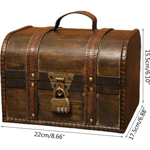 Retro Elegant Wooden Pirate Jewelry Storage Box With Lock Vintage Treasure Chest for Wooden Organizer Home Decoration