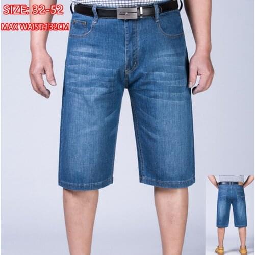 Denim Shorts Men Summer Short Jeans Plus Size 44 46 48 50 52 150KG Mens High Waisted Thin Homme Elastic Stretched Half Trousers
