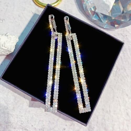 Geometric Crystal Rhinestone Tassel Dangle Earrings Long Fall Earring 2020 Accessories Female Fashion Wedding Jewelry YEA437