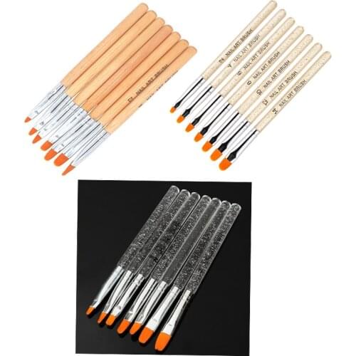 7pcs/kit Nair Art Brush 14cm Manicure UV Gel Pen Painting Drawing Tool Wood+Metal Ergonomically Design Blending Side Loading