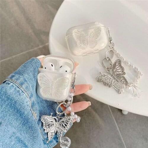 3D Cute Butterfly Funda for Airpods Pro Case Soft Earphone Accessorie Cover for Air Pods 1 2 Cases with Pendant Pearl Doll