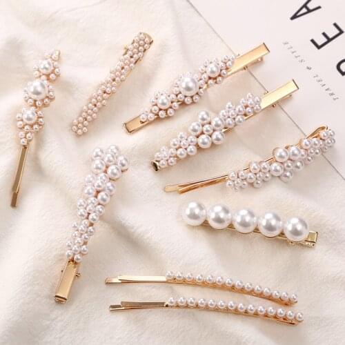 Fashion Women Girls Hair Clips Pearls Rhinestone Elegant Sweet Bangs BB Hairpins Geometric Heart Shape Headwear Accessories