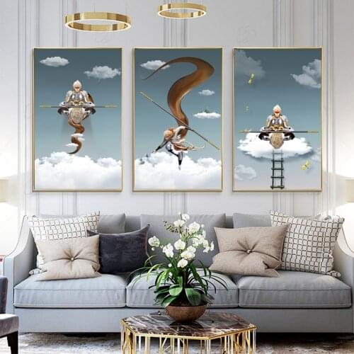 Cartoon Chinese Hero Sun Wukong Canvas Painting Wall Art Prints And Posters Wall Pictures For Living Room Kids Room Home Decor