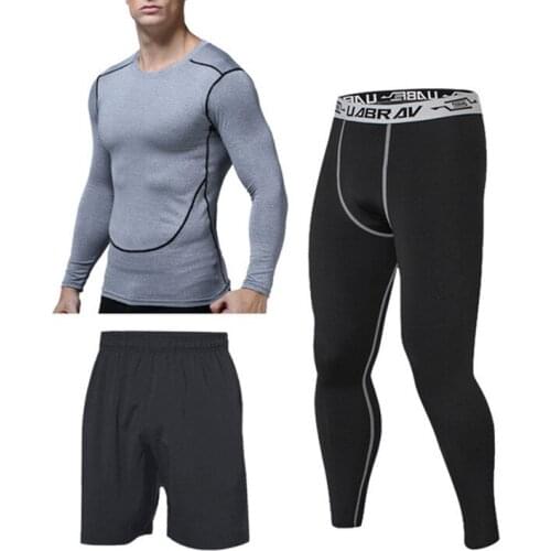 Men Sportswear Running Set Fitness Exercise Three Pieces Suit Bodybuiding Clothes Basketball Training Clothing Tight Tracksuits