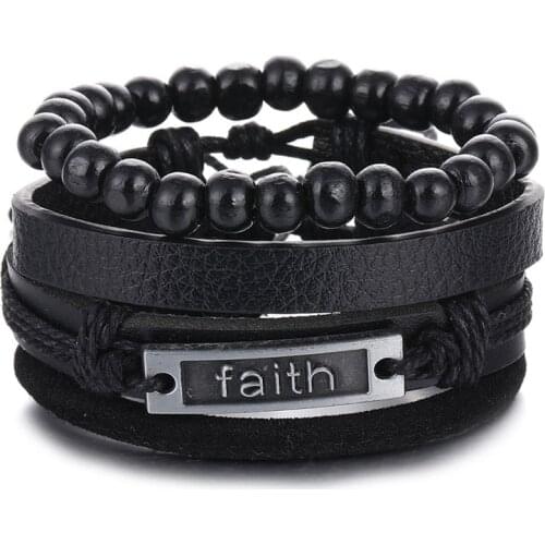 IFMIA Vintage Multilayers Beads Wrap Bracelet for Men 2019 New Trendy Charm Leather Bracelets & Bangles Set Black Party Jewelry