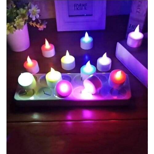 Set of 12 Rechargeable Led Tea Light Candle lamp Flameless TeaLight Color Changing Party Wedding Church Home Bardecor-Multicolor