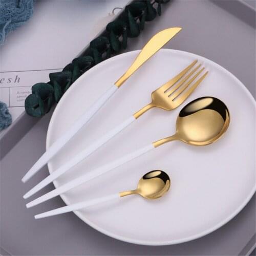White Gold 18/10 Stainless Steel Cutlery Set Dinnerware Set Tableware Kitchen Dinner Silverware Chopsticks Knife Fork Spoon Set