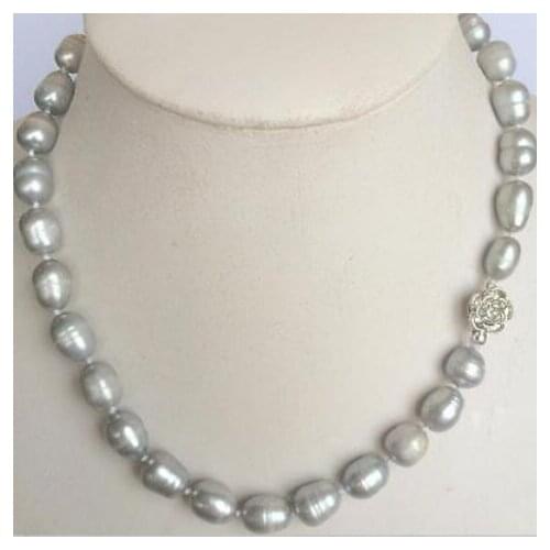 New 10-11MM SILVER GRAY REAL BAROQUE CULTURED PEARL NECKLACE 18KGP CL