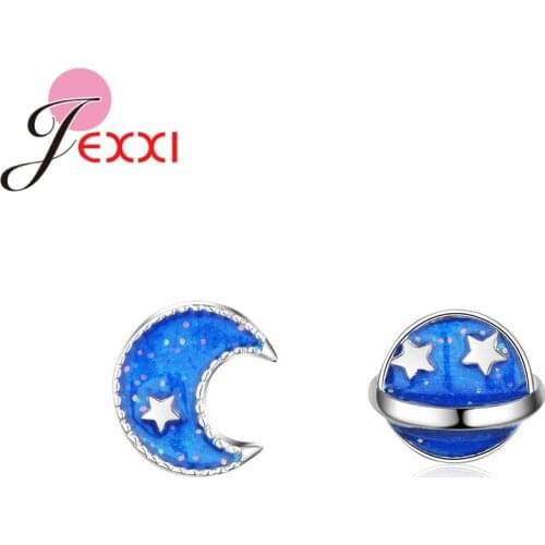 Personality Casual New Arrival Plant Blue Moon Stars Design For Woman Girls Birthday Party Gift 925 Sterling Silver Stud