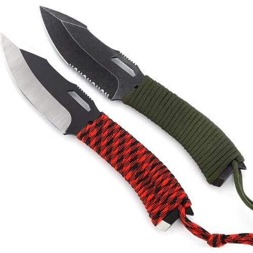 Fixed Blade Knife Survival Tactical Hunting Knife Outdoor Hiking Combat Small Straight Knives Steel Rope Blade EDC Camping Tool