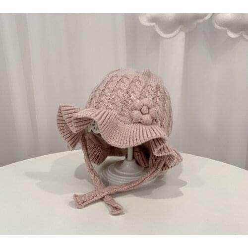 Baby Girls Toddler Solid Knitted Beanies Cap Hats Children Girl Winter Warm Cute Flower Hats Baby Accessories
