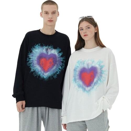 2021 Fall Winter Graffiti Heart Print Crewneck Sweatshirt for Men and Women Japanese Harajuku Streetwear Cotton Sweatshirt