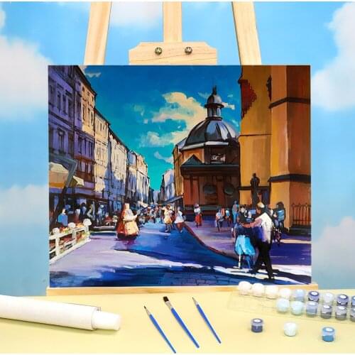 Landscape Lviv, Halytska Str. DIY Paint By Numbers Package Acrylic Paints 50*70 Canvas Pictures Handmade For Handicraft
