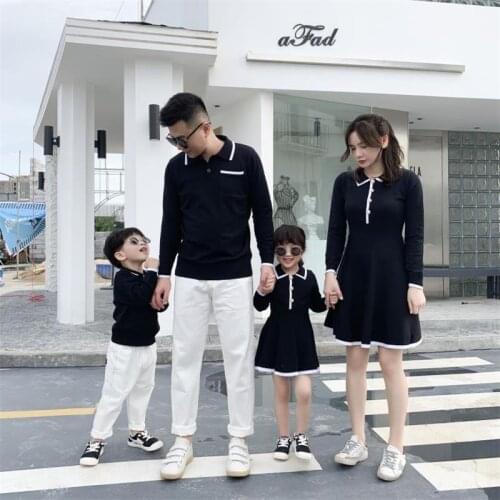 Mother Daughter Dresses Knitted Sweaters Striped Like Daddy and Son Shirts Mother Father Baby Kids Clothes Family Match Outfits