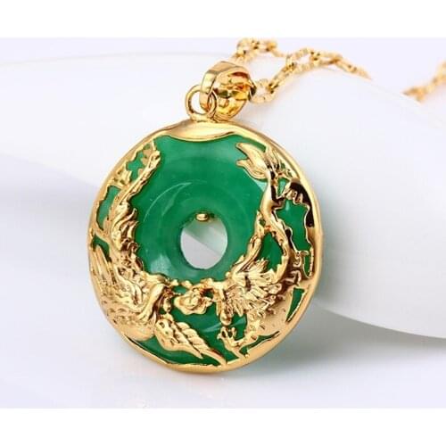 Natural Green Chalcedony Hand Carved Dragon Phoenix Pendant Fashion Jewelry Mens and Womens Necklace Gift Accessories