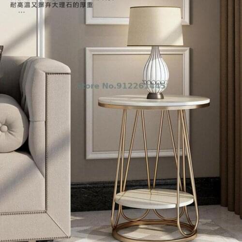 Sofa Side Table Light Luxury Simple Bedside Cabinet Small Round Table Italian Rock Plate Tea Table Nordic Marble Corner Table