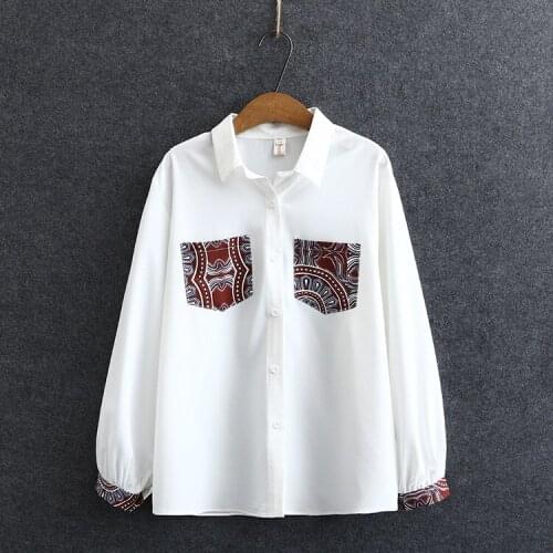 Plus Size 2XL-5XL Women Long Sleeved White Blouse Officewear Vintage Tops