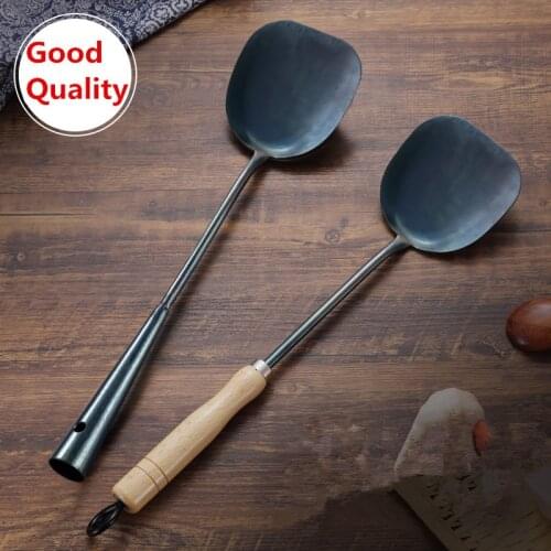 Handmade forged pot shovel Wok Spatula spoon set kitchen cook iron shovel long handle stir frying spoon turner Fried Steak Shove