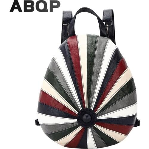 ABQP PU Leather Backpack For Women New Luxury Patchwork Womens Travel Backpack Multifunction Girls School Backpack Bags