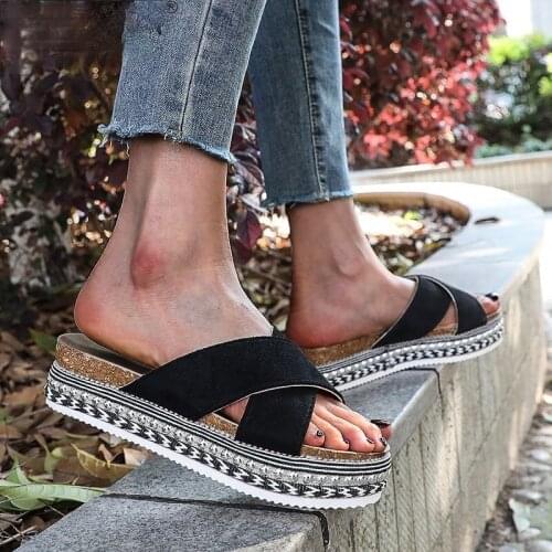 Summer Fashion Flat Sandals Heel Platform Shoes Flat Slippers Cross Belt Beach Vacation Women Shoes Casual Comfortable Slippers