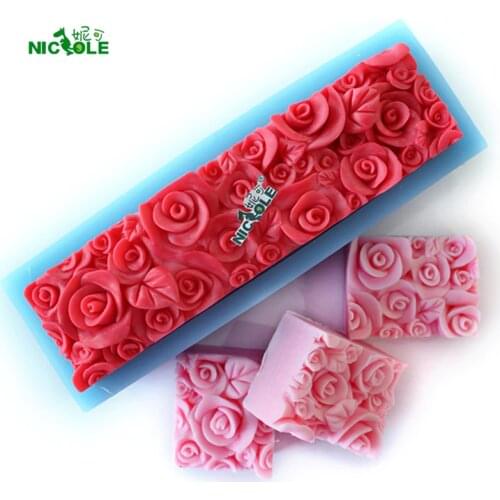 Rose Flower Silicone Loaf Soap Mold Rectangular Embossed Decoration Mould DIY Handmade Tool