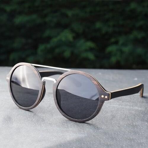 Italian Style Wood Sunglasses For Men Women Polarized Lens Round Frame Metal Bridge Brand Designer Sun Glasses Handmade