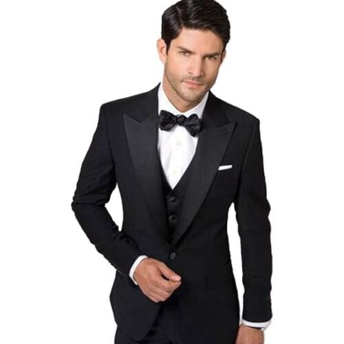 Tailoed Black Men Suits for Wedding Peaked Lapel Slim Fit 3Piece Man Blazer Jacket Groom Tuxedo Coat Pant Vest Terno Masculino