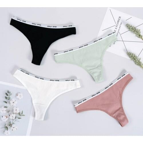 Womens Cotton G-String Thong Panties String Underwear Ladies Letter Low-Rise Solid Color Pantys Lingerie Women Intimate
