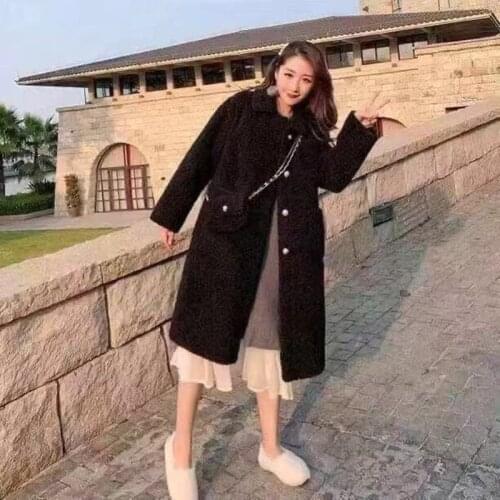 2021 ladies [Free bag] casual plush jacketpure color loose casual mid-length ladies double-breasted notch female jacket