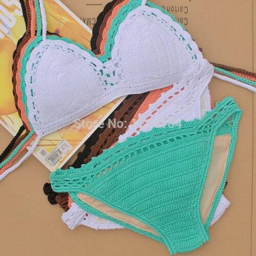 Women Crochet Swimwear Bikini Set , Crocheted Crafted Swimsuit Bathing Suit