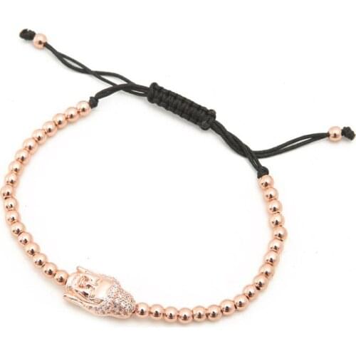 Gold silver micro pave cz Cubic Zirconia rope adjusted Copper Beads Bracelet gd34 Buddha head Charm Braided Bangles
