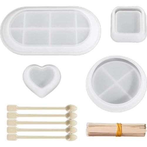 1Set Agate Tray Silicone Mould Crystal Epoxy Resin Mold with 25pcs Mixing Sticks R58E