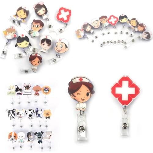 1 pcs Unisex Cute Cartoon Mini Retractable Badge Reel Nurse Lanyards ID Name Card Badge Holder Clip Student Nurse Badge Holder