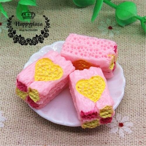10pcs Cute 3D Pink Pastry Dessert New Resin Simulation Miniature Food Art Flatback Cabochon DIY Craft Decoration,12*14*22mm