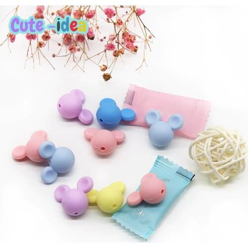 Cute-Idea 10PCs Mouse Silicone Teething Mouse Beads Baby Teether Beads Food Grade Silicone Beads BPA Free DIY Necklace Pendant