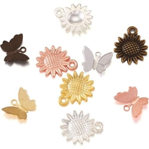 100pcs Brass Filigree Pendants Flower Butterfly Alloy Pendants Charms for Necklace Bracelet Handmade Jewelry Making DIY Supplies