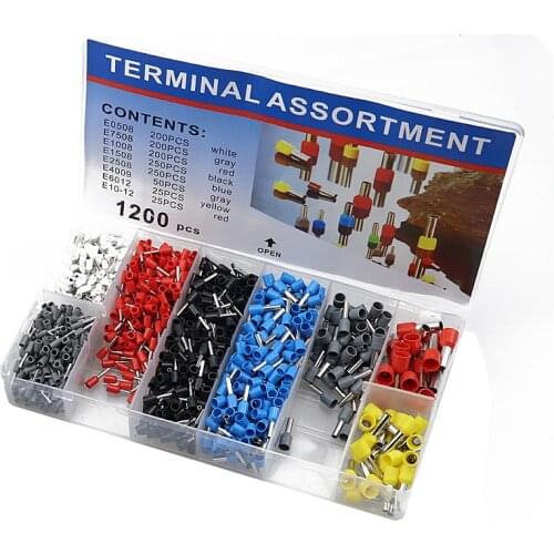 1200Pcs Box-packed Tubular Terminal Various Styles Electrical Wiring Connector Crimping Insulated Tube Terminals Set Suit