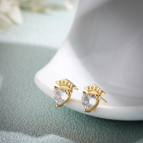 2021 New Fashion Crystal Heart Stud Earrings for Women Girls Simple Shaped Small Earrings Graduation Friendship Jewelry Gift