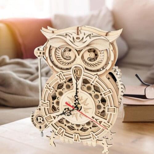3d Wooden Owl Clock Creative Puzzle Clock Splicing Diy Home Furnishing Pieces Clock Wooden Desktop Model Building Kits